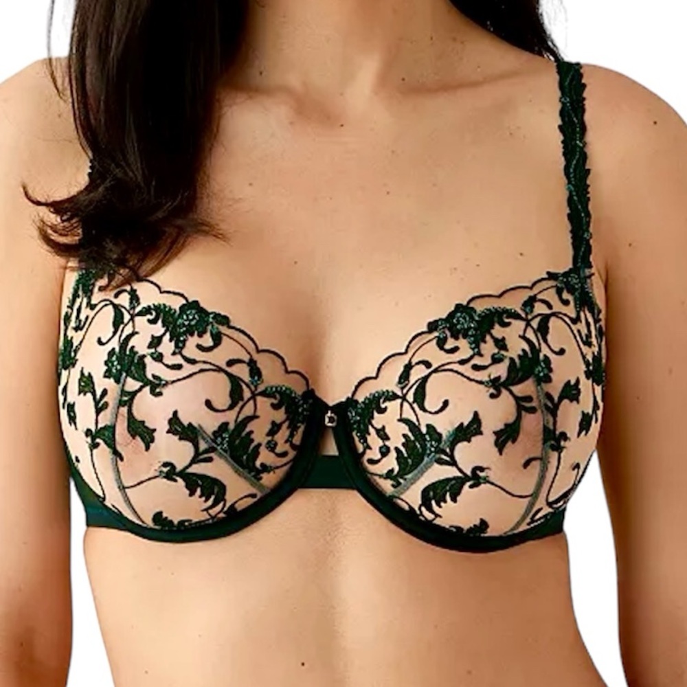 Wacoal 32D Dramatic Interlude Green Metallic Underwire Bra! NEW!